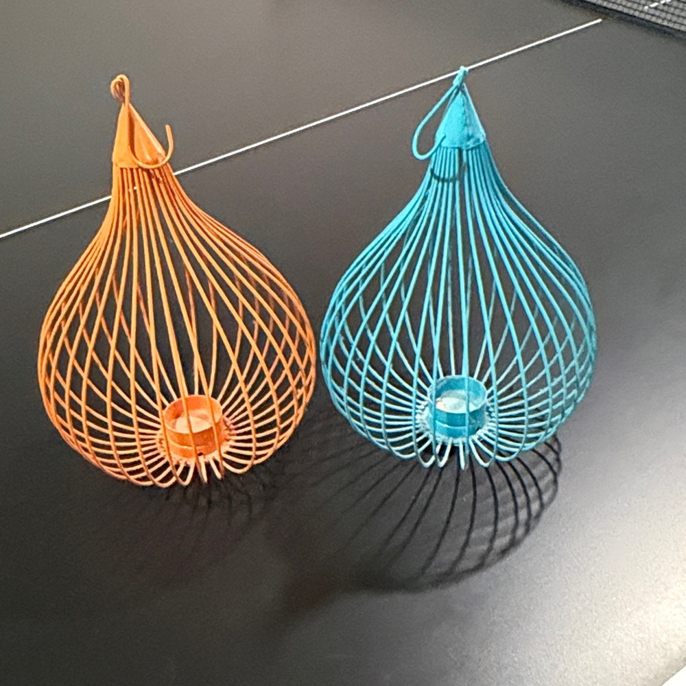 Decorative Teardrop Wire Candle Holders - Orange and Teal